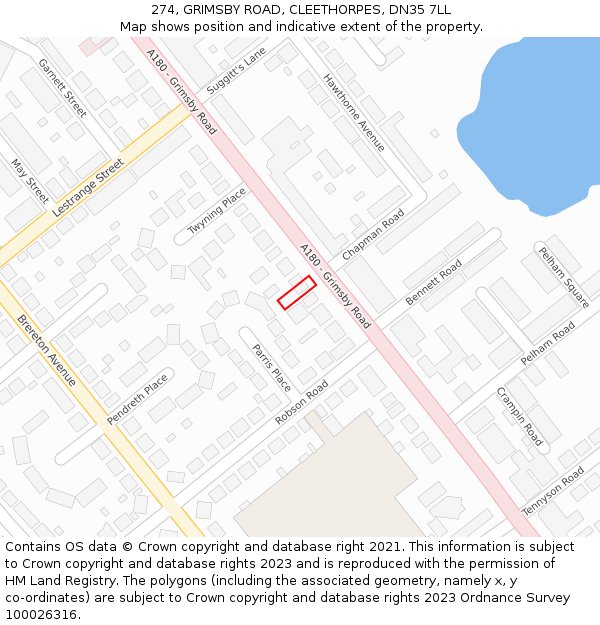 274, GRIMSBY ROAD, CLEETHORPES, DN35 7LL: Location map and indicative extent of plot