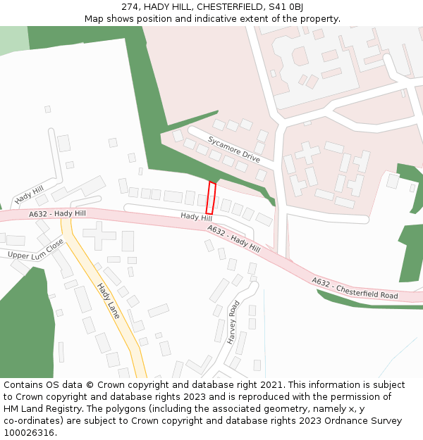 274, HADY HILL, CHESTERFIELD, S41 0BJ: Location map and indicative extent of plot