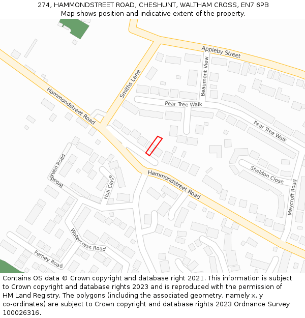 274, HAMMONDSTREET ROAD, CHESHUNT, WALTHAM CROSS, EN7 6PB: Location map and indicative extent of plot