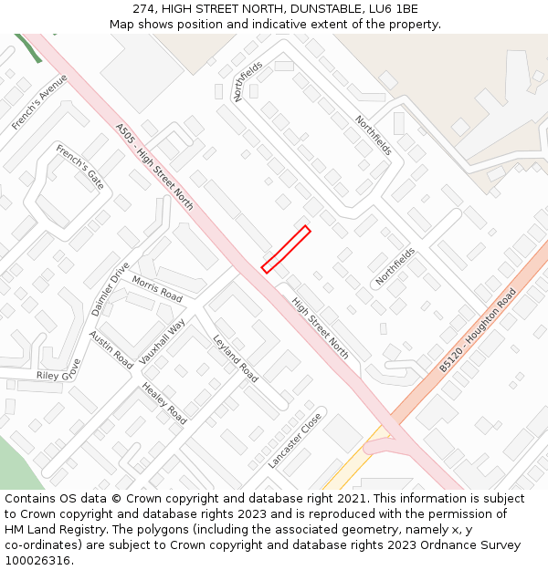 274, HIGH STREET NORTH, DUNSTABLE, LU6 1BE: Location map and indicative extent of plot