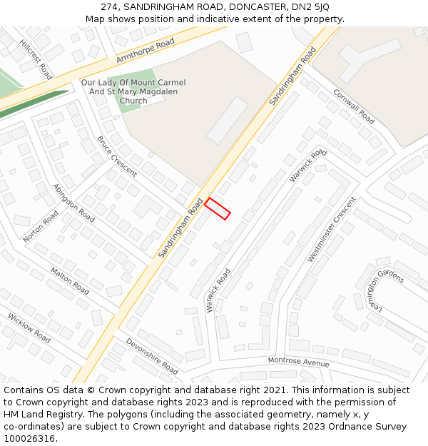 274, SANDRINGHAM ROAD, DONCASTER, DN2 5JQ: Location map and indicative extent of plot