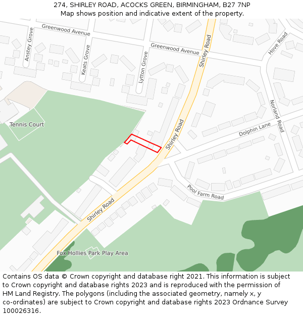 274, SHIRLEY ROAD, ACOCKS GREEN, BIRMINGHAM, B27 7NP: Location map and indicative extent of plot