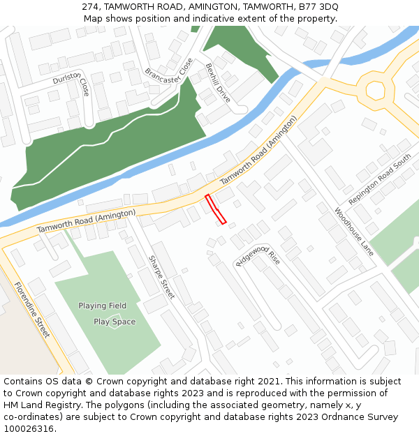 274, TAMWORTH ROAD, AMINGTON, TAMWORTH, B77 3DQ: Location map and indicative extent of plot