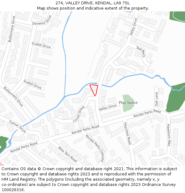 274, VALLEY DRIVE, KENDAL, LA9 7SL: Location map and indicative extent of plot