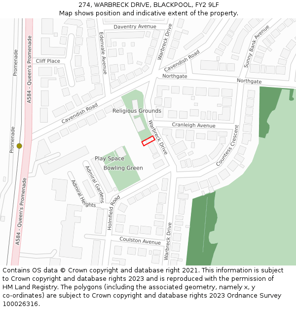 274, WARBRECK DRIVE, BLACKPOOL, FY2 9LF: Location map and indicative extent of plot