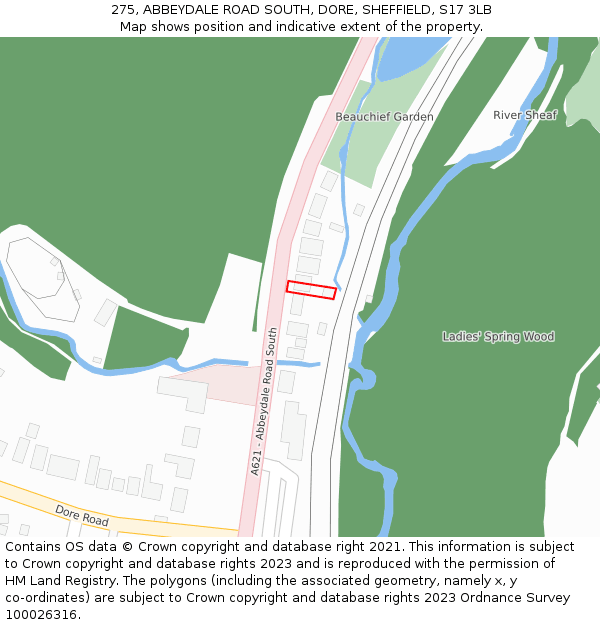 275, ABBEYDALE ROAD SOUTH, DORE, SHEFFIELD, S17 3LB: Location map and indicative extent of plot