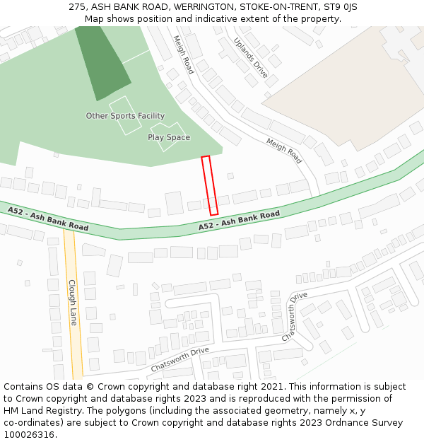 275, ASH BANK ROAD, WERRINGTON, STOKE-ON-TRENT, ST9 0JS: Location map and indicative extent of plot