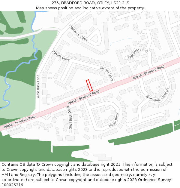 275, BRADFORD ROAD, OTLEY, LS21 3LS: Location map and indicative extent of plot