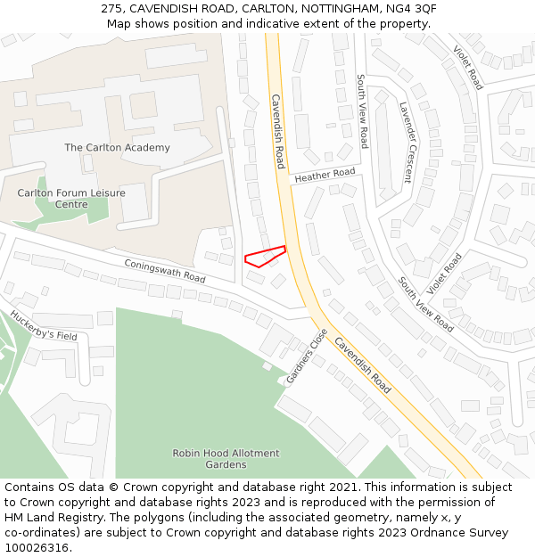 275, CAVENDISH ROAD, CARLTON, NOTTINGHAM, NG4 3QF: Location map and indicative extent of plot
