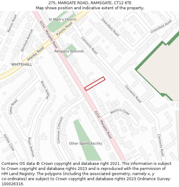275, MARGATE ROAD, RAMSGATE, CT12 6TE: Location map and indicative extent of plot