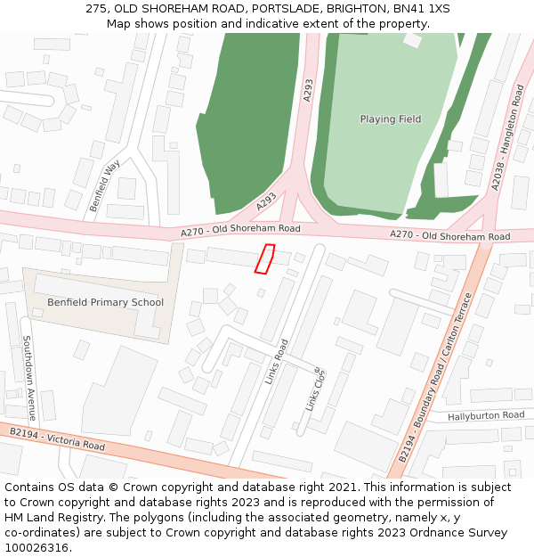 275, OLD SHOREHAM ROAD, PORTSLADE, BRIGHTON, BN41 1XS: Location map and indicative extent of plot