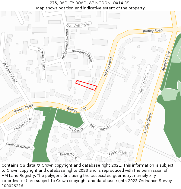 275, RADLEY ROAD, ABINGDON, OX14 3SL: Location map and indicative extent of plot