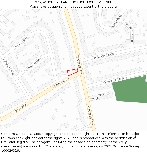 275, WINGLETYE LANE, HORNCHURCH, RM11 3BU: Location map and indicative extent of plot