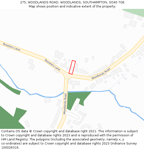 275, WOODLANDS ROAD, WOODLANDS, SOUTHAMPTON, SO40 7GE: Location map and indicative extent of plot