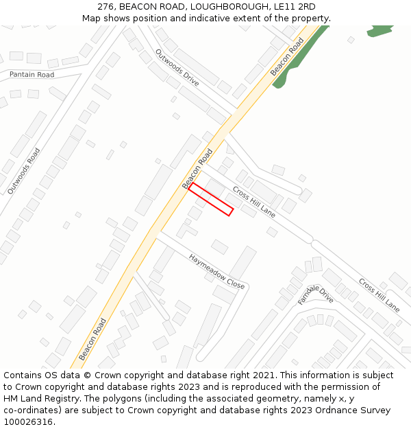 276, BEACON ROAD, LOUGHBOROUGH, LE11 2RD: Location map and indicative extent of plot