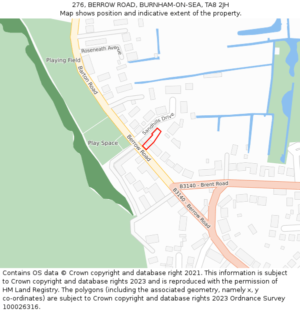 276, BERROW ROAD, BURNHAM-ON-SEA, TA8 2JH: Location map and indicative extent of plot