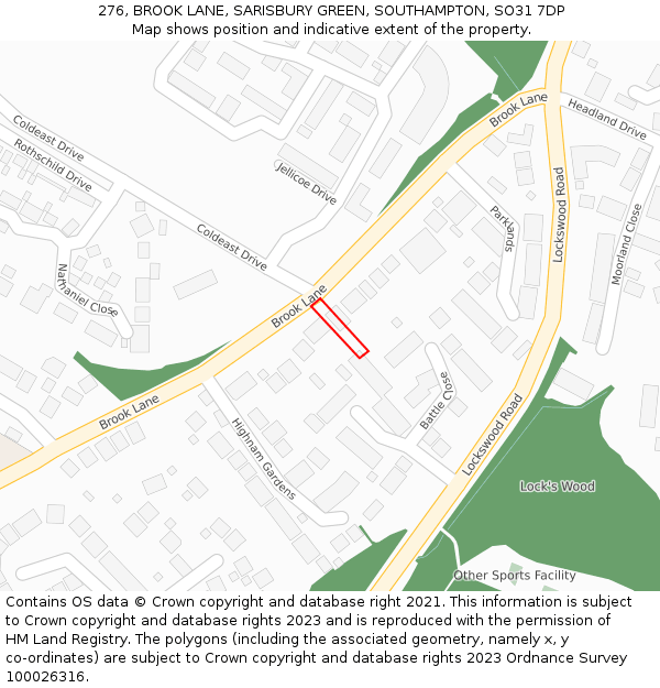 276, BROOK LANE, SARISBURY GREEN, SOUTHAMPTON, SO31 7DP: Location map and indicative extent of plot