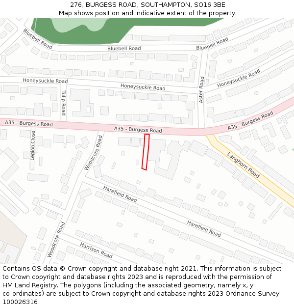 276, BURGESS ROAD, SOUTHAMPTON, SO16 3BE: Location map and indicative extent of plot