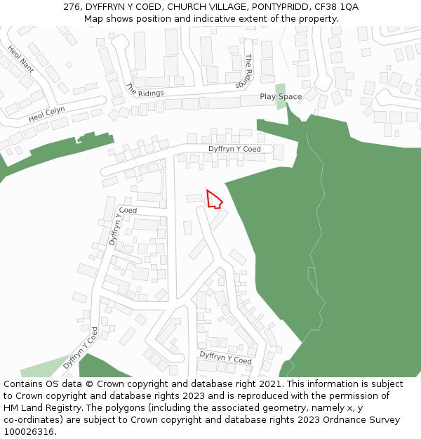 276, DYFFRYN Y COED, CHURCH VILLAGE, PONTYPRIDD, CF38 1QA: Location map and indicative extent of plot