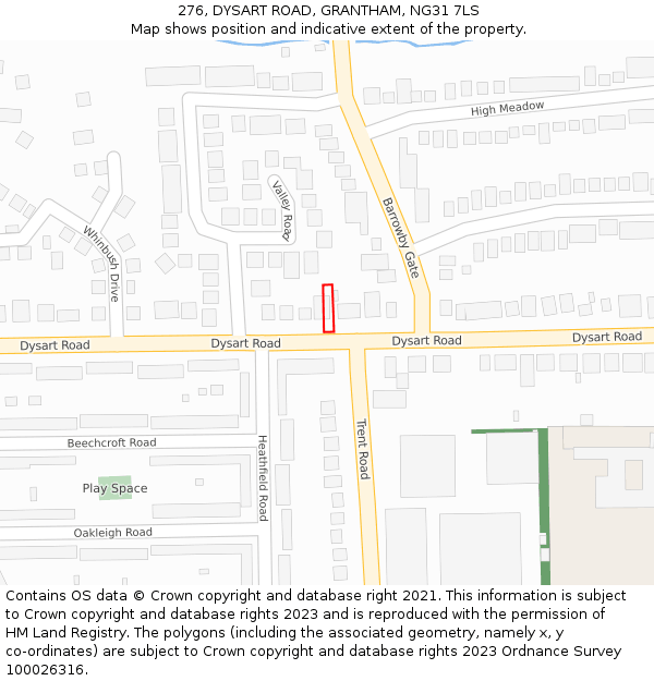 276, DYSART ROAD, GRANTHAM, NG31 7LS: Location map and indicative extent of plot