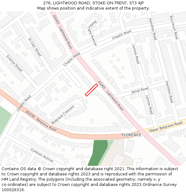 276, LIGHTWOOD ROAD, STOKE-ON-TRENT, ST3 4JP: Location map and indicative extent of plot