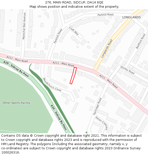 276, MAIN ROAD, SIDCUP, DA14 6QE: Location map and indicative extent of plot