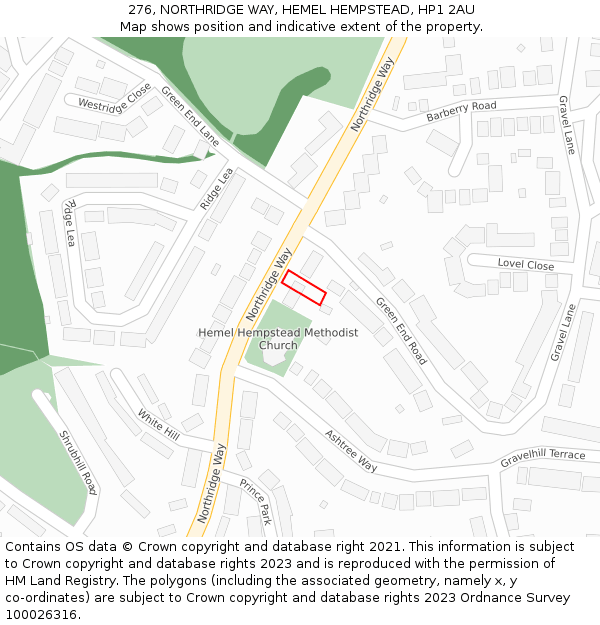 276, NORTHRIDGE WAY, HEMEL HEMPSTEAD, HP1 2AU: Location map and indicative extent of plot