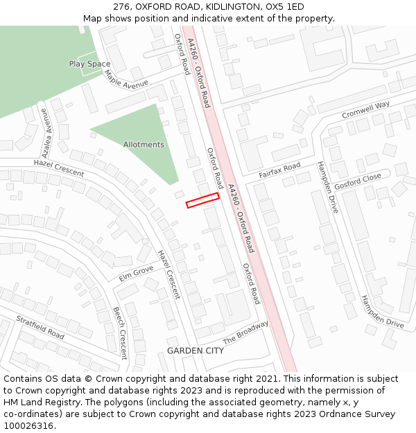 276, OXFORD ROAD, KIDLINGTON, OX5 1ED: Location map and indicative extent of plot