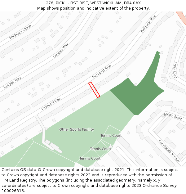 276, PICKHURST RISE, WEST WICKHAM, BR4 0AX: Location map and indicative extent of plot