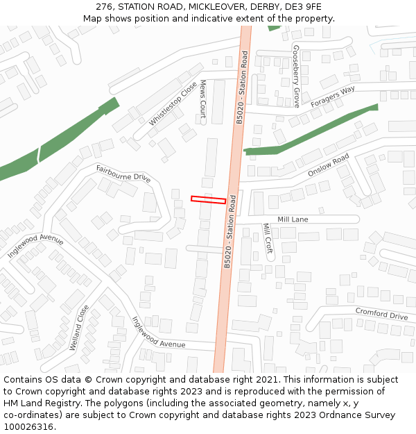 276, STATION ROAD, MICKLEOVER, DERBY, DE3 9FE: Location map and indicative extent of plot