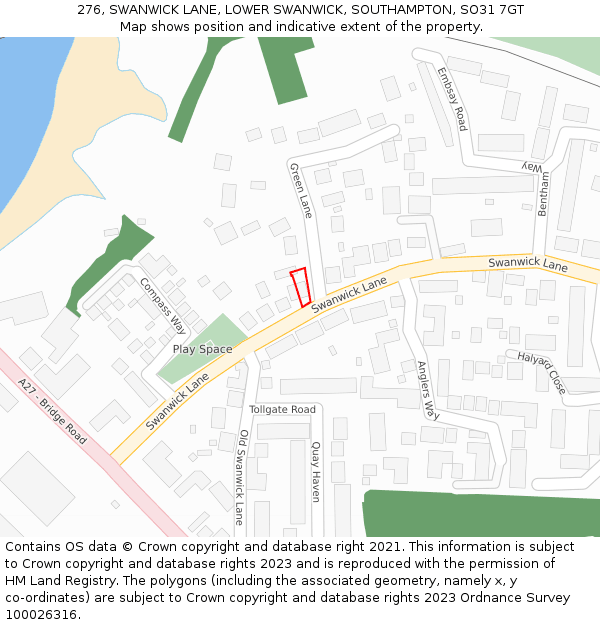 276, SWANWICK LANE, LOWER SWANWICK, SOUTHAMPTON, SO31 7GT: Location map and indicative extent of plot