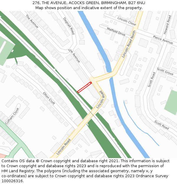 276, THE AVENUE, ACOCKS GREEN, BIRMINGHAM, B27 6NU: Location map and indicative extent of plot