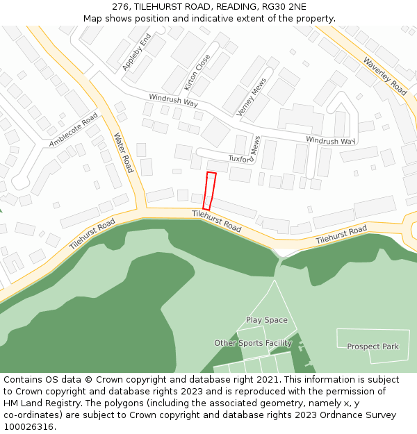 276, TILEHURST ROAD, READING, RG30 2NE: Location map and indicative extent of plot