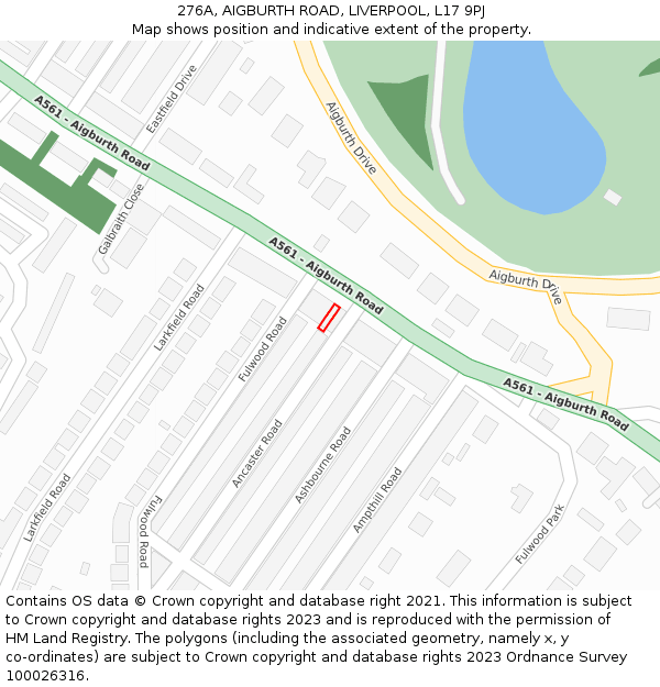 276A, AIGBURTH ROAD, LIVERPOOL, L17 9PJ: Location map and indicative extent of plot