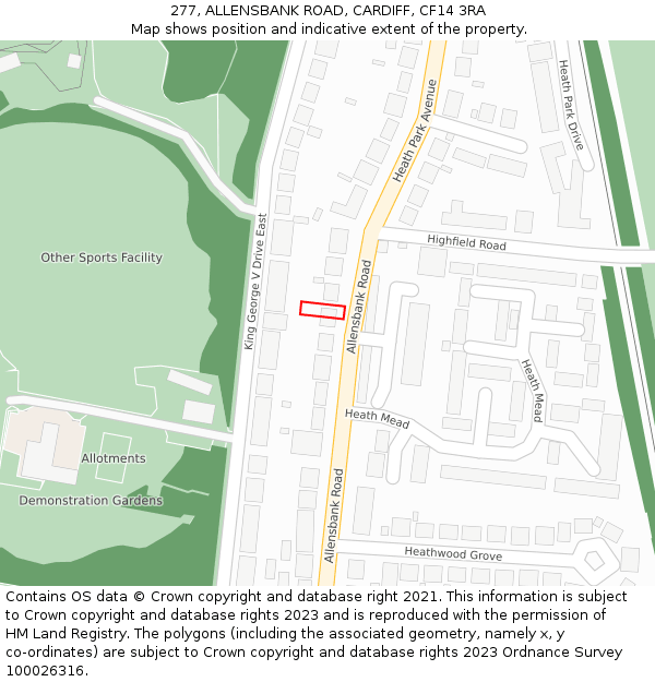 277, ALLENSBANK ROAD, CARDIFF, CF14 3RA: Location map and indicative extent of plot