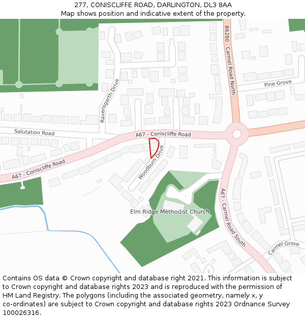 277, CONISCLIFFE ROAD, DARLINGTON, DL3 8AA: Location map and indicative extent of plot