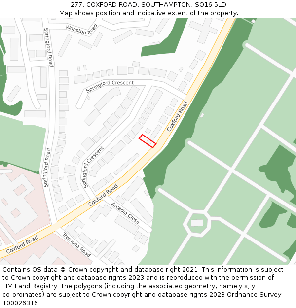 277, COXFORD ROAD, SOUTHAMPTON, SO16 5LD: Location map and indicative extent of plot