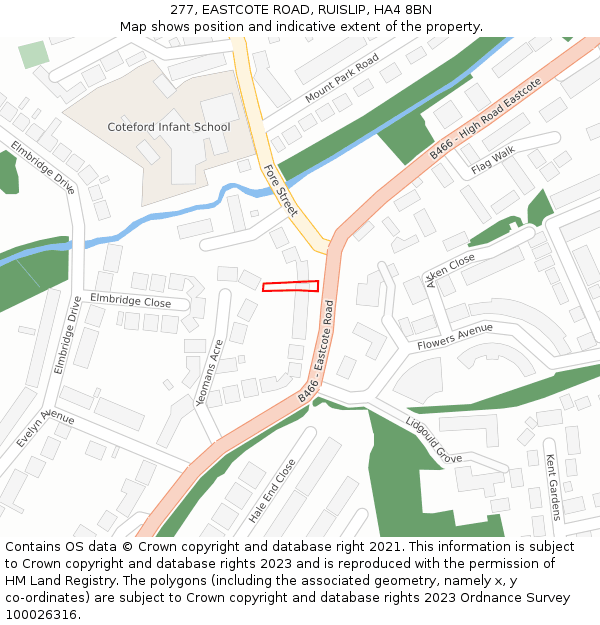 277, EASTCOTE ROAD, RUISLIP, HA4 8BN: Location map and indicative extent of plot