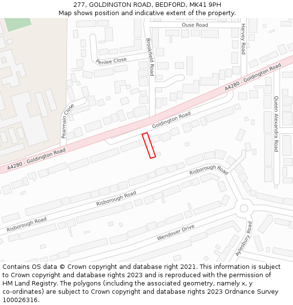 277, GOLDINGTON ROAD, BEDFORD, MK41 9PH: Location map and indicative extent of plot