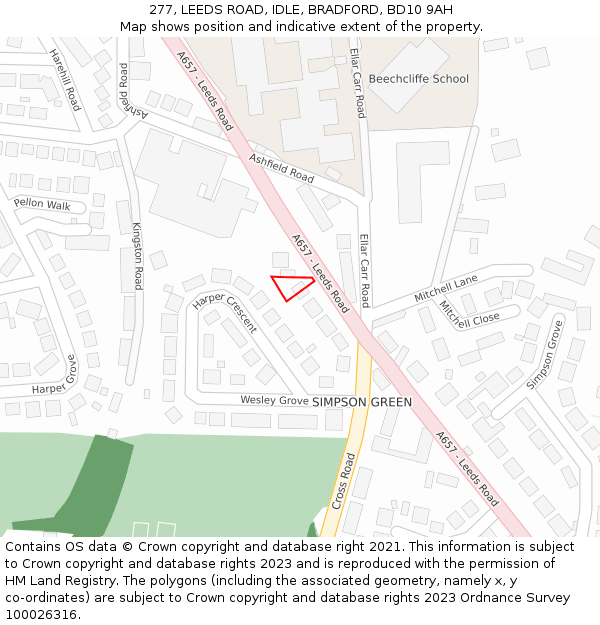 277, LEEDS ROAD, IDLE, BRADFORD, BD10 9AH: Location map and indicative extent of plot