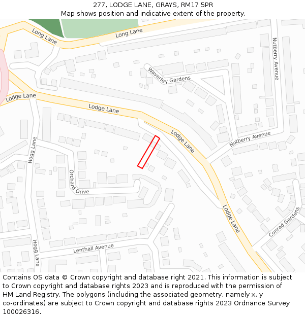 277, LODGE LANE, GRAYS, RM17 5PR: Location map and indicative extent of plot