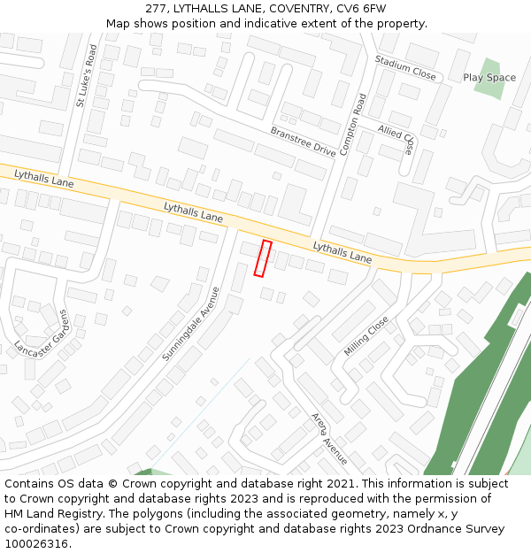 277, LYTHALLS LANE, COVENTRY, CV6 6FW: Location map and indicative extent of plot