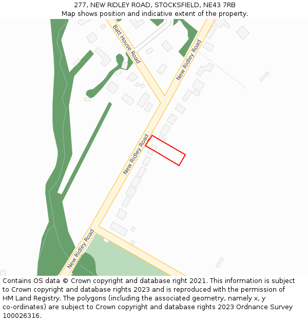 277, NEW RIDLEY ROAD, STOCKSFIELD, NE43 7RB: Location map and indicative extent of plot