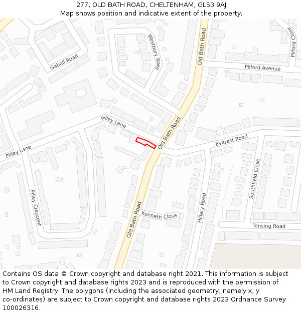 277, OLD BATH ROAD, CHELTENHAM, GL53 9AJ: Location map and indicative extent of plot