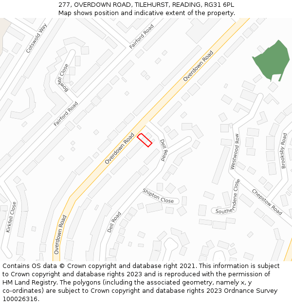 277, OVERDOWN ROAD, TILEHURST, READING, RG31 6PL: Location map and indicative extent of plot