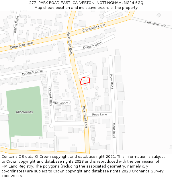 277, PARK ROAD EAST, CALVERTON, NOTTINGHAM, NG14 6GQ: Location map and indicative extent of plot