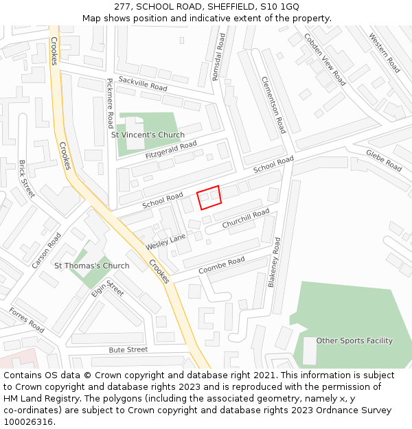 277, SCHOOL ROAD, SHEFFIELD, S10 1GQ: Location map and indicative extent of plot