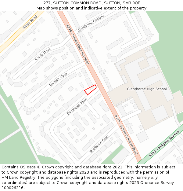 277, SUTTON COMMON ROAD, SUTTON, SM3 9QB: Location map and indicative extent of plot