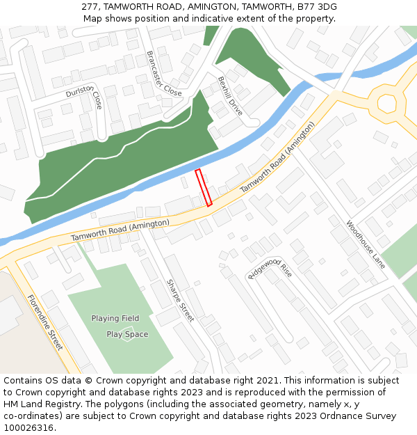 277, TAMWORTH ROAD, AMINGTON, TAMWORTH, B77 3DG: Location map and indicative extent of plot