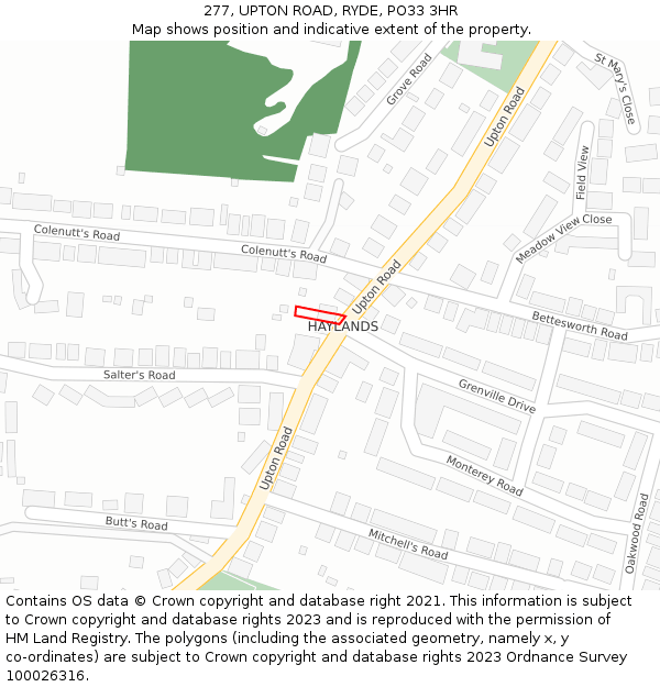 277, UPTON ROAD, RYDE, PO33 3HR: Location map and indicative extent of plot